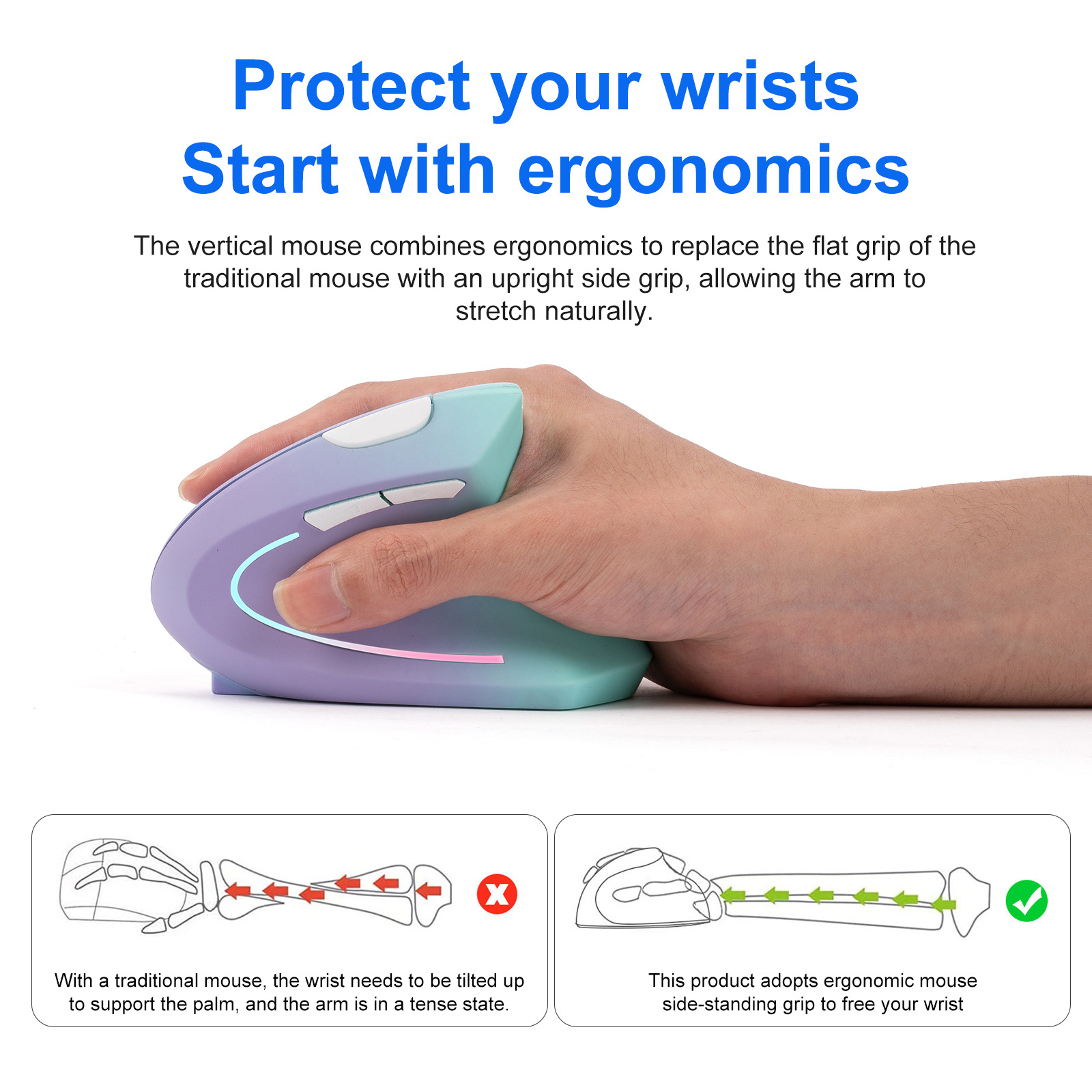 Ergonomic Mouse Vertical - 무선 2.4G 블루투스 듀얼 모드 마우스,