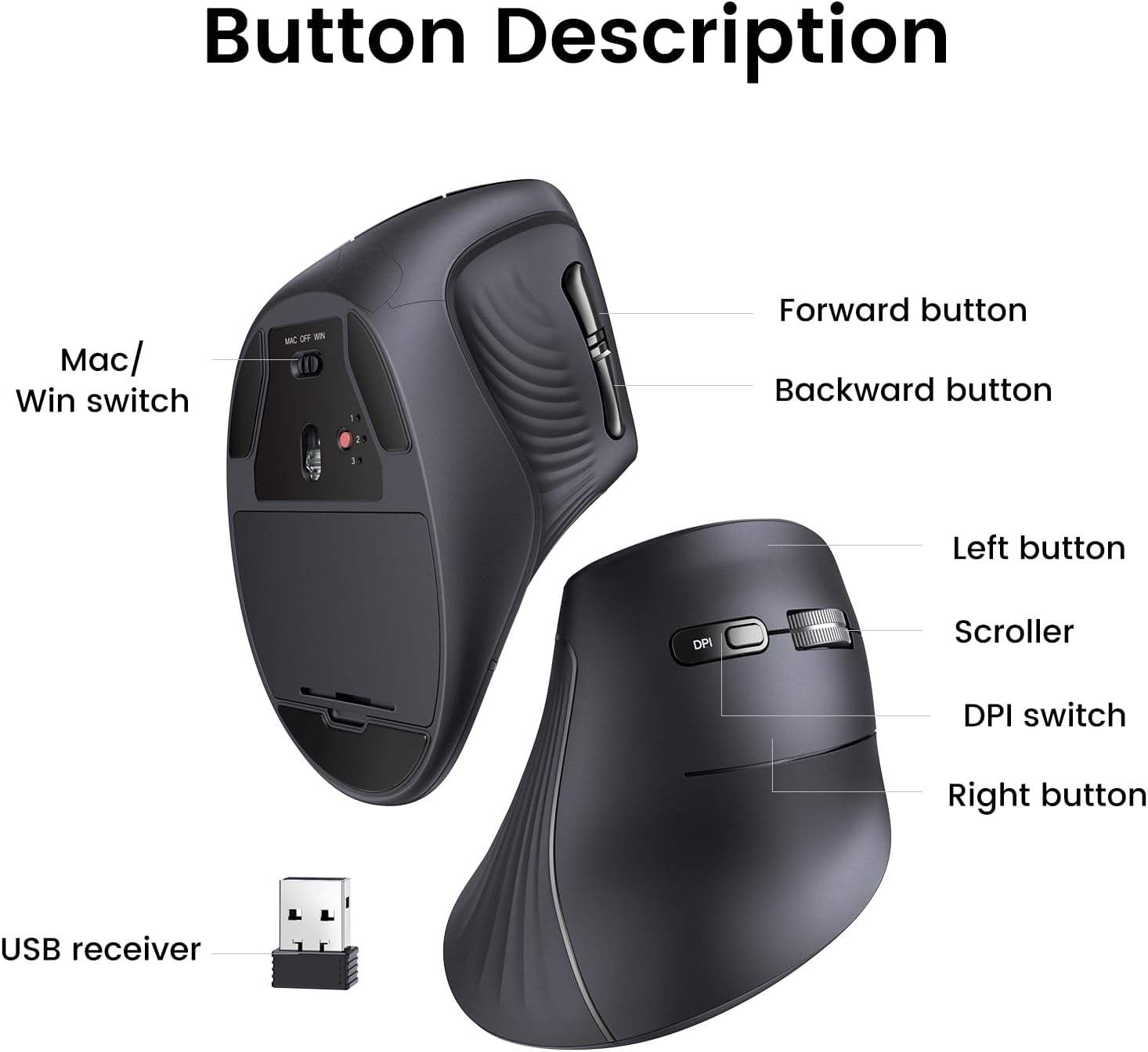 Ergonomic Mouse Vertical - UGREEN MU008 수직형 무선 블루투스 마우스