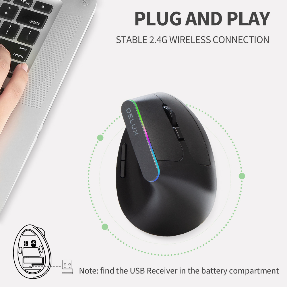Delux M618C 무선 자동 인체 공학적 수직 6  - Ergonomic Mouse Vertical 리뷰 및 가격
