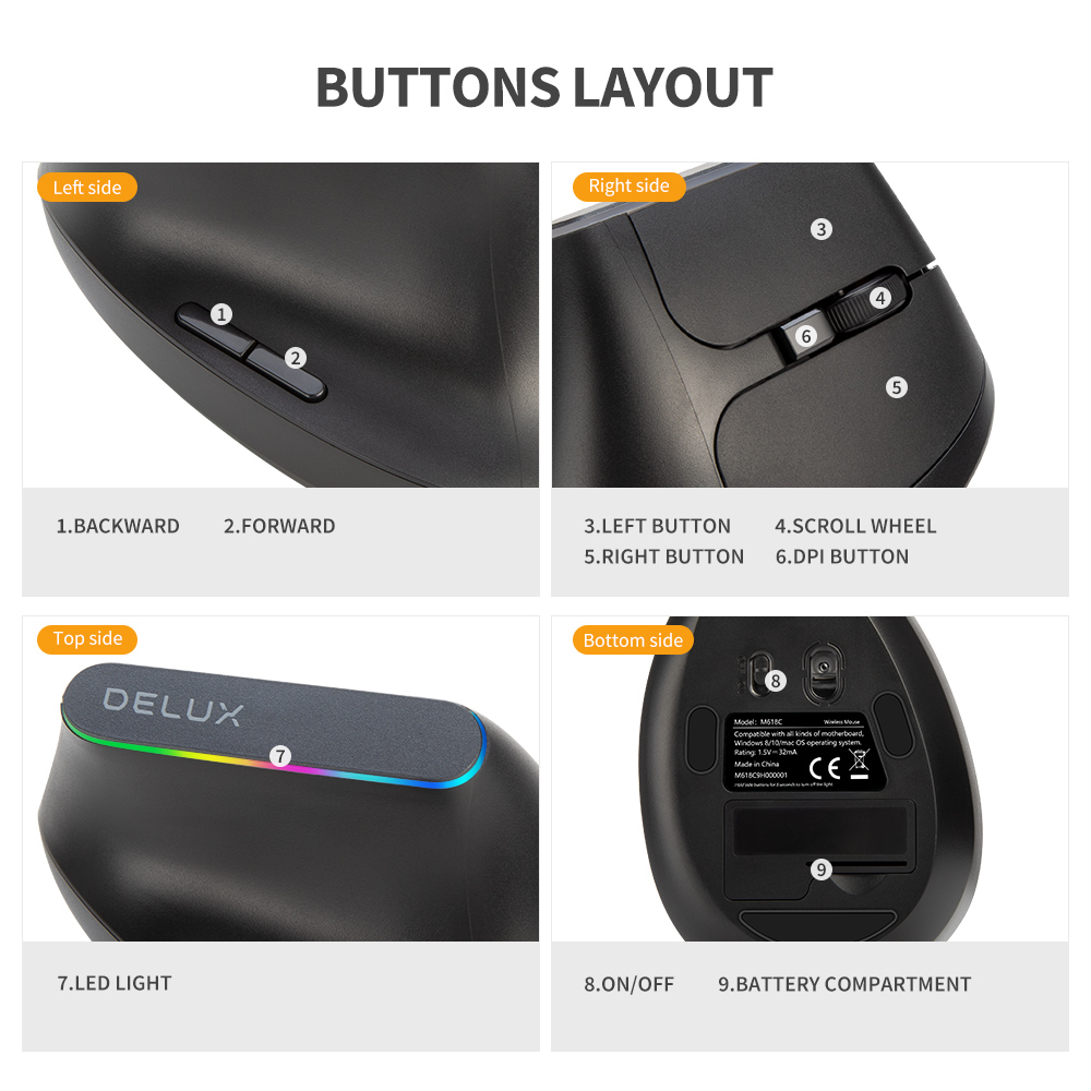 Delux M618C 무선 자동 인체 공학적 수직 6  - Ergonomic Mouse Vertical 리뷰 및 가격